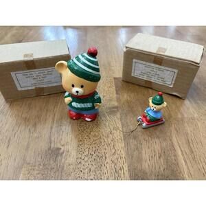 Lot Of 2 Enesco Winter Bear Figurine E-5236 3607 Bear W/Cub 3.5"  Sled
